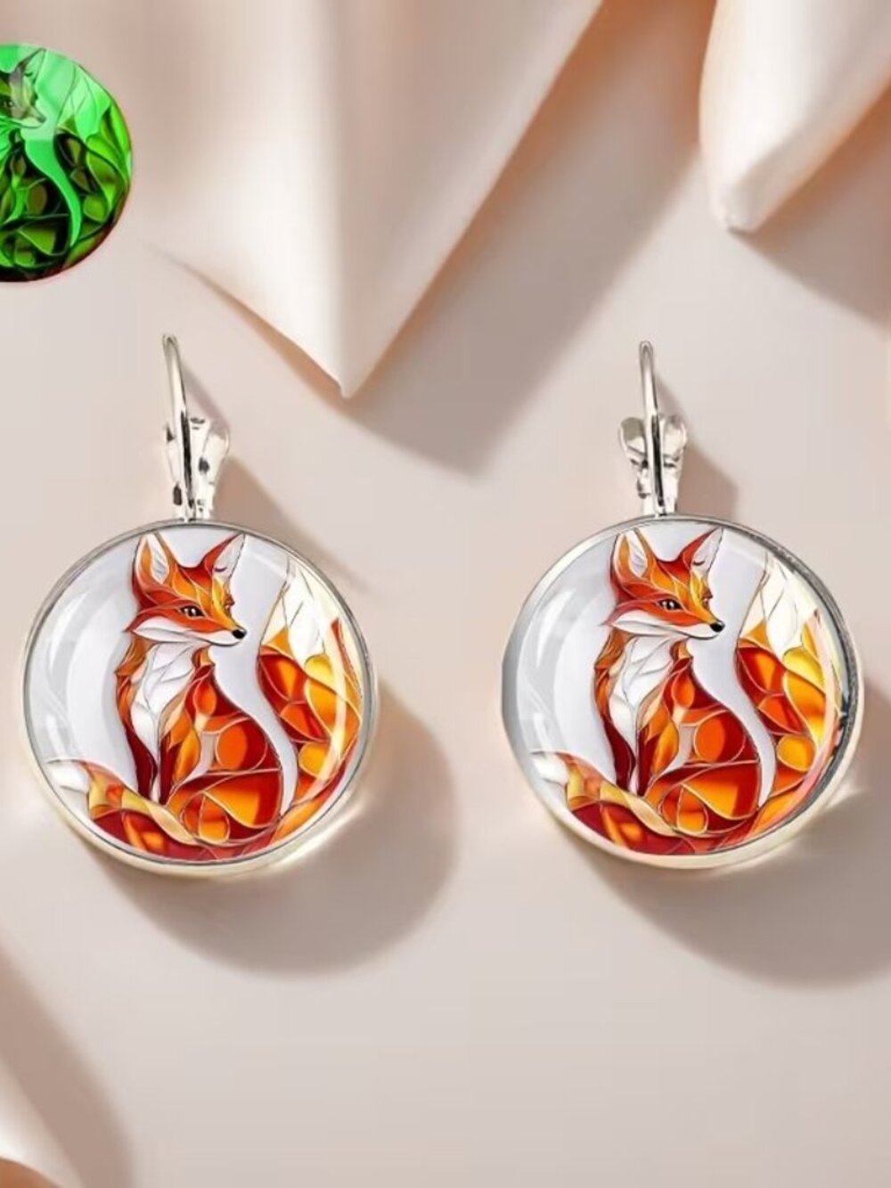 Round Silver FOX Dangle Earrings